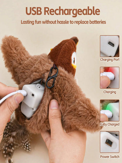 1pc Interactive cat toys rechargeable electric flapping wings bird cat toy sound sing bird cat grass touch activation plush toy