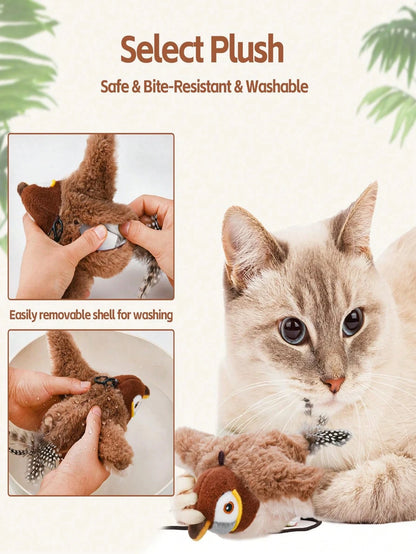 1pc Interactive cat toys rechargeable electric flapping wings bird cat toy sound sing bird cat grass touch activation plush toy