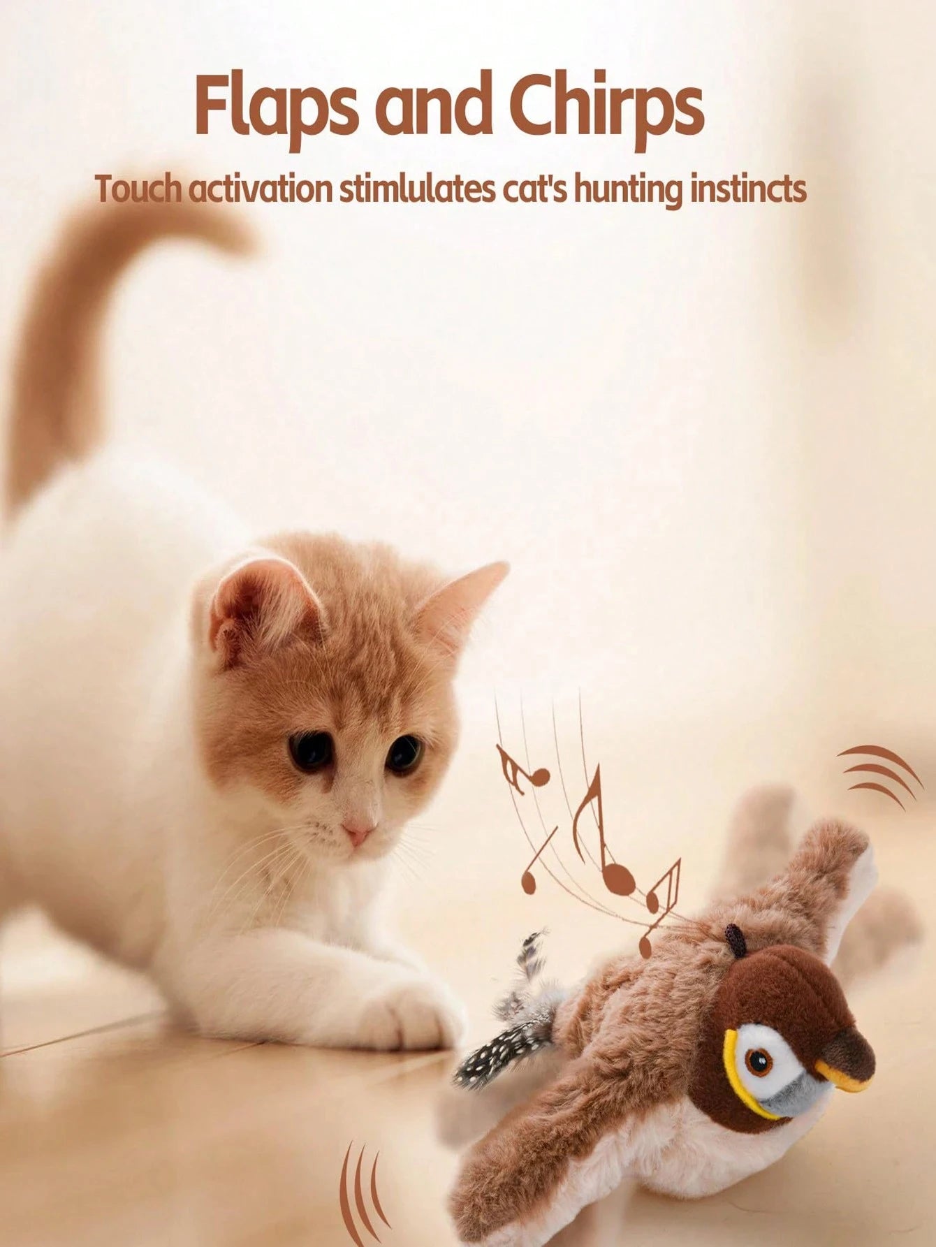 1pc Interactive cat toys rechargeable electric flapping wings bird cat toy sound sing bird cat grass touch activation plush toy